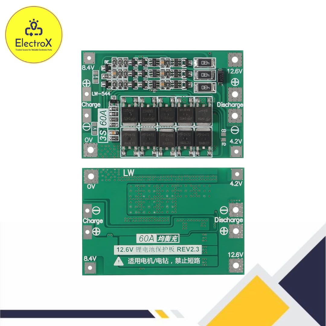 3S 60A BMS 18650 Lithium Ion Protection Board - Image 4