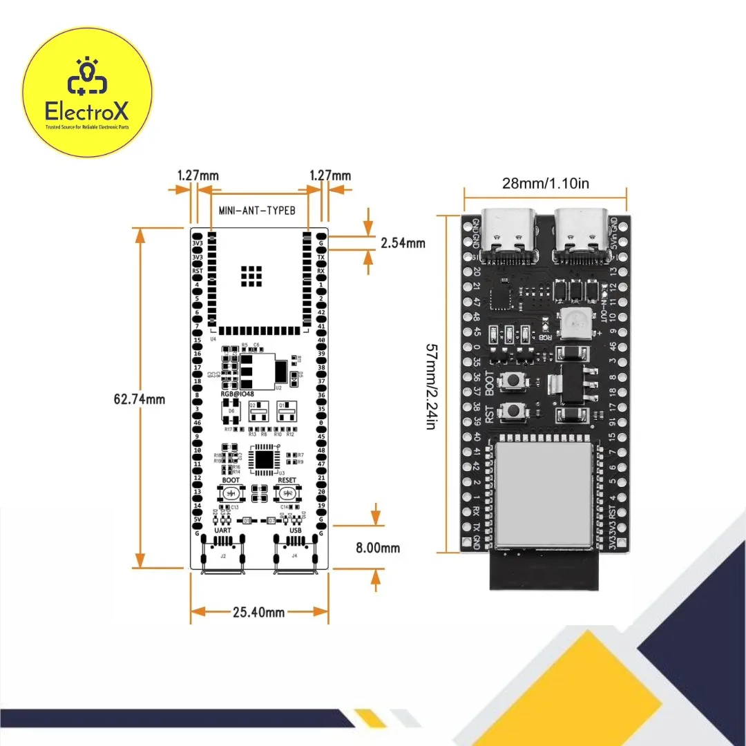 ESP32 S3 N16R8 Dual-Core Development Board with WiFi and Bluetooth for IoT, AI, and embedded projects.