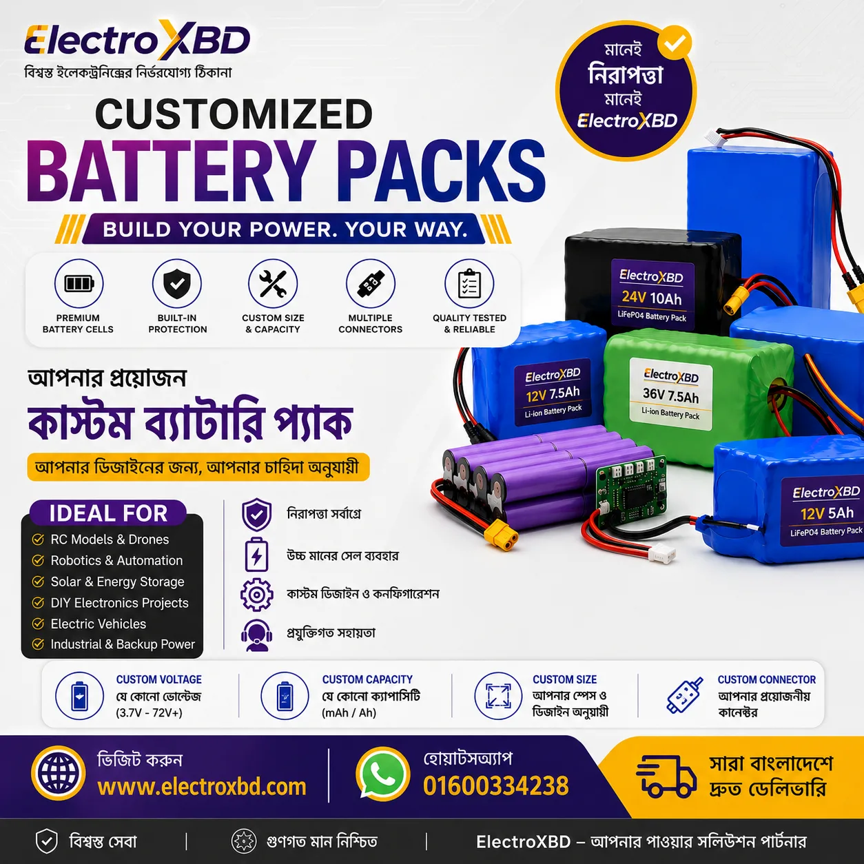 Customized Battery Pack Lithium-Ion and LiFePO4 by ELECTROXBD