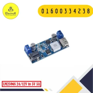 LM2596S DC-DC buck converter module for stepping down 12V or 24V DC to 5V